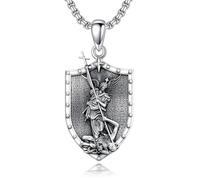HARMONY BOLA Collier Saint Michael en argent sterling 925 avec pendentif bouclier Saint Michael - Cadeau d'anniversaire et de Noël pour homme
