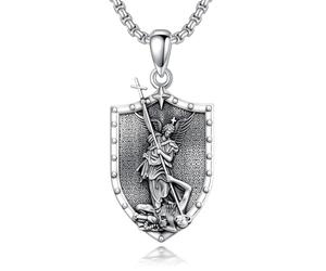 HARMONY BOLA Collier Saint Michael en argent sterling 925 avec pendentif bouclier Saint Michael - Cadeau d'anniversaire et de Noël pour homme