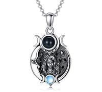 HARMONY BOLA Collier triple déesse de la lune en argent sterling avec pendentif en pierre de lune pour femme, cadeau d'anniversaire, de Saint-Valentin, de Noël