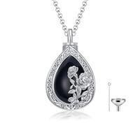 HARMONY BOLA Collier urne rose pour cendres - Argent sterling 925 - Onyx noir - Pendentif funéraire pour femme, Argent sterling
