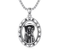 HARMONY BOLA Santa Muerte Collier en argent sterling 925 - Collier de la mort sacrée - Bijou d'Halloween - Cadeau d'anniversaire pour homme et femme, Argent sterling