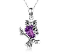 HARMONY BOLA Violet Collier Hibou en Argent Sterling 925 avec Pendentif en Forme en Cristal Cadeau d'Anniversaire pour Femme Mère 45,7 + 5,1 cm