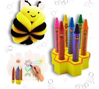 HARMOSPHERE | 7 Crayons de Bain en Cire d’Abeille + Éponge magique + Support Alvéolaire de Rangement | Couleurs Vives Facile à nettoyer Non Toxique | Jeu de Bain pour dessiner Colors Bath Enfant 3ans+