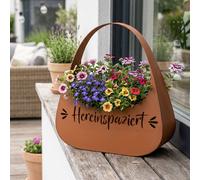 Sac à fleurs, sac de plantation, jardin, « Entrez donc », aspect rouillé, marron, fer, H 34 cm