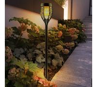 Borne Lumineuse Jardin Lampe Solaire Torche Batterie Noir Pointe Blanc Chaud LED