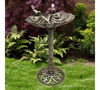 Abreuvoir pour oiseaux debout bronze Abreuvoir pour oiseaux jardin Bain pour oiseaux jardin, aspect coquillage Figure d'oiseau, 2,4 kg, HxLxB 80x50x34 cm
