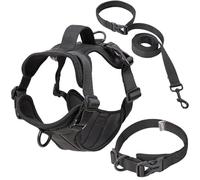 Harnais Anti-Fugue pour Chien - Gilet Respirant Et Réglable pour Animaux De Compagnie avec Poignée, Équipé d'une Laisse Et d'un Collier, Adapté Aux Grands Chiens(Black,L)