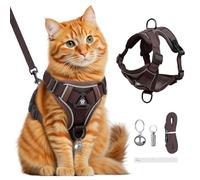 Harnais Anti-Fuite pour Animaux de Compagnie + Corde de Traction, Sangle réglable Anti-évasion avec Bande réfléchissante, sûre et Confortable la Nuit, Convient pour Chats et Chiens, Couleur café (S)