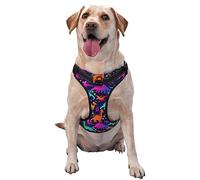 Harnais Anti-Traction pour Chien, Clip Avant, Robuste, Motif Dinosaures Amusants, néon, poignée de contrôle Facile pour la Promenade des Grands Chiens