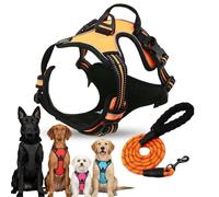 Harnais Anti-Traction pour Chiens, Anti Fugue Harnais et Laisses pour Chiens, Dog Harness Chien Moyen Grande Race, Gilet Réfléchissant Réglable avec Attache Devant, Facile à Mettre (Orange,S)