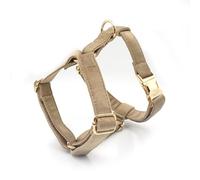 Harnais anti-traction pour chiens de petite, moyenne et grande taille, harnais réglable en velours doux avec boucle dorée, gilet de marche confortable pour peluche, corgi, schnauzer, berger (marron