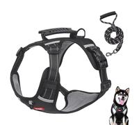 Harnais anti-traction réglable et résistant pour animal domestique avec poignée de contrôle facile et bandes réfléchissantes pour chiens de petite, moyenne et grande taille (noir, M)