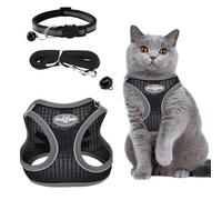 Harnais Chat Anti évasion Ensemble,Harnais Chat Respirant et Réglable,Harnais Chaton RéfléChissant,Chats Colliers,Harnais et Laisses,pour Animaux de Compagnie Lapin Chats et Chiots (Noir XS)