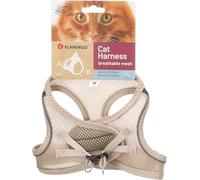 Harnais Chat Step&Go Berta Beige Taille M (29-33 cm / 42-46 cm) - Nylon Résistant et Maille Aérée - Facile à Mettre - Flamingo