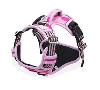 Harnais Chien Anti Traction, Harnais pour Chien Grand Moyen Réfléchissant Réglable Gilet Chien avec Poignée Respirante Harnais Poitrine de Sport sans Traction Rose Camou S