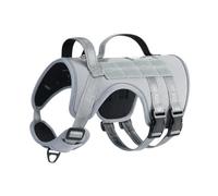 Harnais Chien, Harnais Anti Traction pour Chien Réfléchissant avec Poignée Contrôl et Attache, Arnet pour Chiens Respirant Gilet Réglable pour Chiens Moyen Grand (Gris, M)