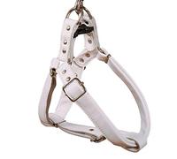 Harnais Chien Petit Moyen Grand Taille Harnais en Cuir Réglable Léger Harnais de Poitrine Souple Harnais Animal Domestique (M, Blanc)