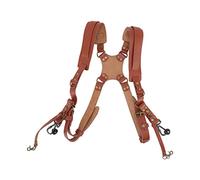 Harnais de caméra en Cuir à Double épaule, Sangle élégante et Confortable pour Transporter Deux caméras, Cuir Marron avec Laiton