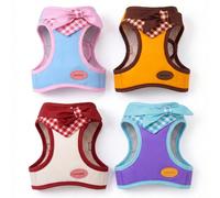 Harnais de luxe pour chien et chat avec design nœud papillon à carreaux | Gilet en maille d'air 3D ergonomique et respirant | Gilet de promenade ajustable et doux pour petits chiens et chats, coupe co