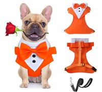 Harnais de smoking pour chien avec laisse, chemise de mariage formelle avec nœud, gilet de smoking réglable, équipement de sécurité pour chiots et chiens de petite et moyenne taille, taille S (orange)
