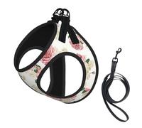 Harnais d'été doux et léger pour chien avec imprimé de roses et de feuilles, harnais réfléchissant pour une promenade facile