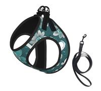 Harnais d'été pour chien avec laisse, réglable et réfléchissant, motif floral, bleu sarcelle, gris et blanc