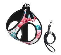 Harnais d'été pour chien Flamingo Bird Green Plant Leaf Printing Dog - Gilet doux et léger - Harnais réfléchissant pour animal domestique - Pour une promenade facile