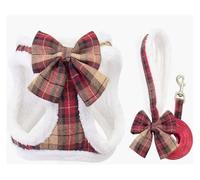 Harnais d'hiver for Petit Chien, en Laine d'agneau, avec nœud à Carreaux Chaud, Anti-Rupture, for Animaux de Compagnie(Red,L)