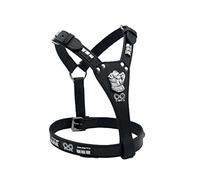 Harnais en cuir pour chien Staffordshire Bull Terrier avec motif tête de bullterrier et nœud (58,6 cm de circonférence à 71,1 cm, noir avec clous argentés)