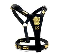 Harnais en cuir pour chien Staffordshire Bull Terrier avec motif tête de bullterrier et nœud (58,6 cm de circonférence à 71,1 cm, noir avec clous dorés)