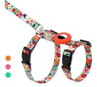 Harnais et laisse anti-fugue pour chat, pour la marche, les voyages en plein air - Ensemble harnais réglable en nylon à motif floral mignon avec support Airtag pour chats de petite et grande taille