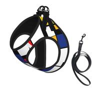 Harnais et Laisse Anti-Traction pour Chien, Motif géométrique Minimaliste Mondrian, Gilet réfléchissant Ajustable pour Petits Chiens, Harnais en Maille Respirante pour Chiots, idéal pour Les promenad