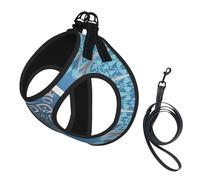 Harnais et Laisse Anti-Traction pour Petit Chien, Motif Tortue Bleue argentée et Mandala Maritime côtier. Gilet réfléchissant Mignon et Ajustable. Harnais en Respirante pour Chiot, idéal pou