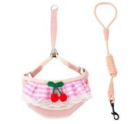 Harnais et Laisse de Chien, Conception en Dentelle Mignonne Cerise en Cerise, Harnais de Chiot réglable et Laisse en Forme pour la Marche, la Course, l'entraînement, S