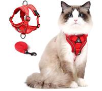 Harnais et Laisse pour Chat Adulte, Harnais pour Chat Anti Evasion avec Laisse pour Chat Petite Promenade en Extérieur pour Chat, Veste en Maille Douce avec Bandes Réfléchissantes(M, Rouge)