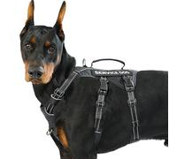 Harnais Gilet pour Chien d’Assistance Huntboo, Harnais Anti-Fugue avec 6 Patchs, Anti-Traction, réfléchissant avec poignée, réglable pour Chiens de Petite à Grande Taille (Noir, L)