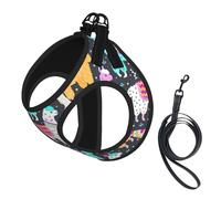 Harnais indien pour chien imprimé alpaga petite taille et laisse - Doux et léger - Maille respirante