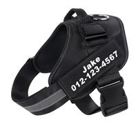 Harnais personnalisé anti-traction pour chien avec nom et numéro de téléphone - Gilet Oxford réfléchissant anti-étranglement personnalisé avec poignée de contrôle facile (noir, XL)