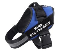 Harnais personnalisé pour chien avec nom et numéro de téléphone - Gilet Oxford réfléchissant anti-étranglement personnalisé avec poignée de contrôle facile (bleu, XL)