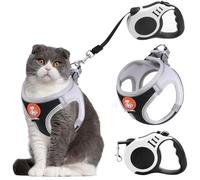 Harnais pour Chat, avec 5m Laisse Enrouleur pour Chat, avec Bande Réfléchissante, Souple Respirant Harnais de Poitrine pour Chats, Chiot (L)