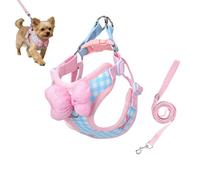 Harnais pour chat avec laisse en maille souple réglable, anti-éclatement, avec deux anneaux en D, nœud papillon rose, décoration pour promenades en plein air sûres, bleu, taille M