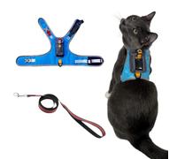 Harnais pour chat de voyage The Pathfinder avec poche pour traceur GPS - Harnais pour chat anti-fuite alimenté par Tractive - Harnais anti-fuite pour la marche pour chat petit, grand, chaton (Bleu