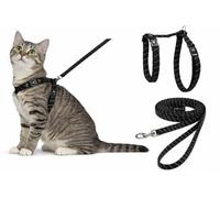 Harnais pour Chat - Elza Noir - 22-32cm - 27-46cm - Laisse 110cm - Nylon réglable - réfléchissant - avec Mousqueton