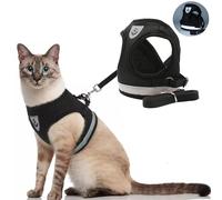 Harnais pour chat, ensemble de laisse en plomb, réglable, réfléchissant, résistant à l'évasion, gilet en maille pour animaux de compagnie, collier pour chiot, petit chien, chat, fournitures pour noir