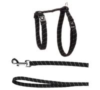 Harnais pour Chat - Elza Noir - 22-32cm - 27-46cm - Laisse 110cm - Nylon réglable - réfléchissant - avec Mousqueton