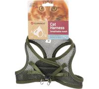 Harnais pour Chat - Step&Go Berta Kaki M - 29-33 cm / 42-46 cm - Nylon Mesh Respirant réglable avec Bandes réfléchissantes