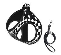 Harnais pour Chien à Carreaux Noirs et Blancs réfléchissant Vortex avec Laisse, Gilet Ajustable pour Petits Animaux, Harnais Anti-Traction