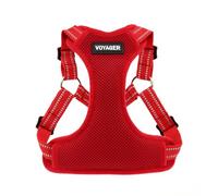 Harnais pour chien ajustable Voyager avec bandes réfléchissantes by Best Pet Supplies - Durable et respirant, avec anneau en D pour la laisse, Rouge, size XS