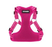Harnais pour chien ajustable Voyager avec bandes réfléchissantes by Best Pet Supplies - Durable et respirant, avec anneau en D pour la laisse, Fuchsia, size S
