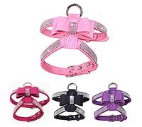 Harnais pour chien avec nœud papillon mignon scintillant doux et amusant avec diamants réglables Gilet pour chat Taille S, M, L pour garçons et filles Rouge Taille S